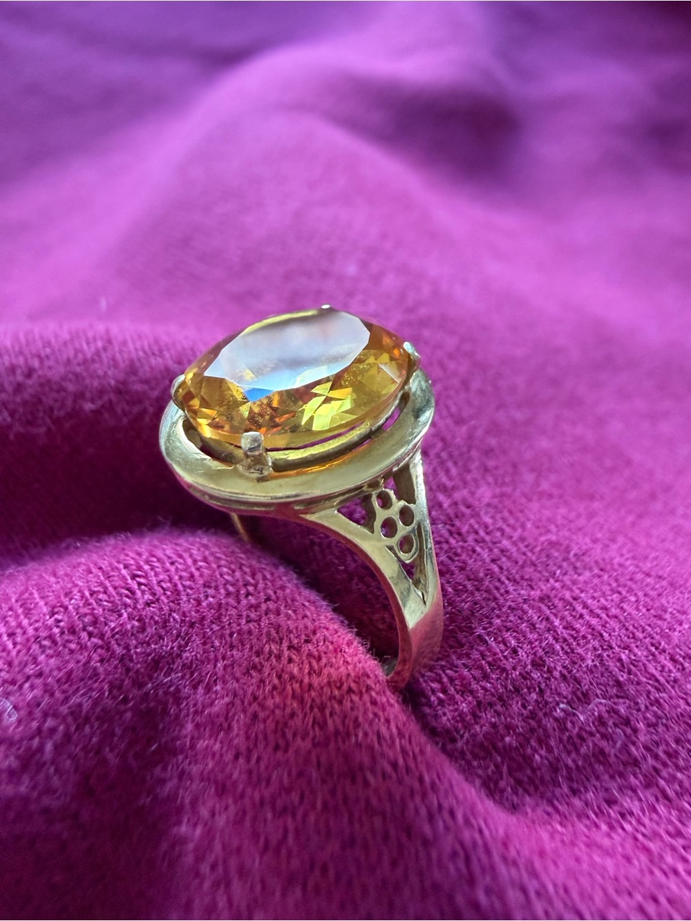 Vintage Citrine Filigree 18k Solid Gold Ring